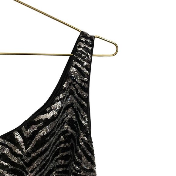 LULUS Acting Wild Sequin Animal Print One-shoulder Mini Dress in Black Size S - Picture 3 of 13